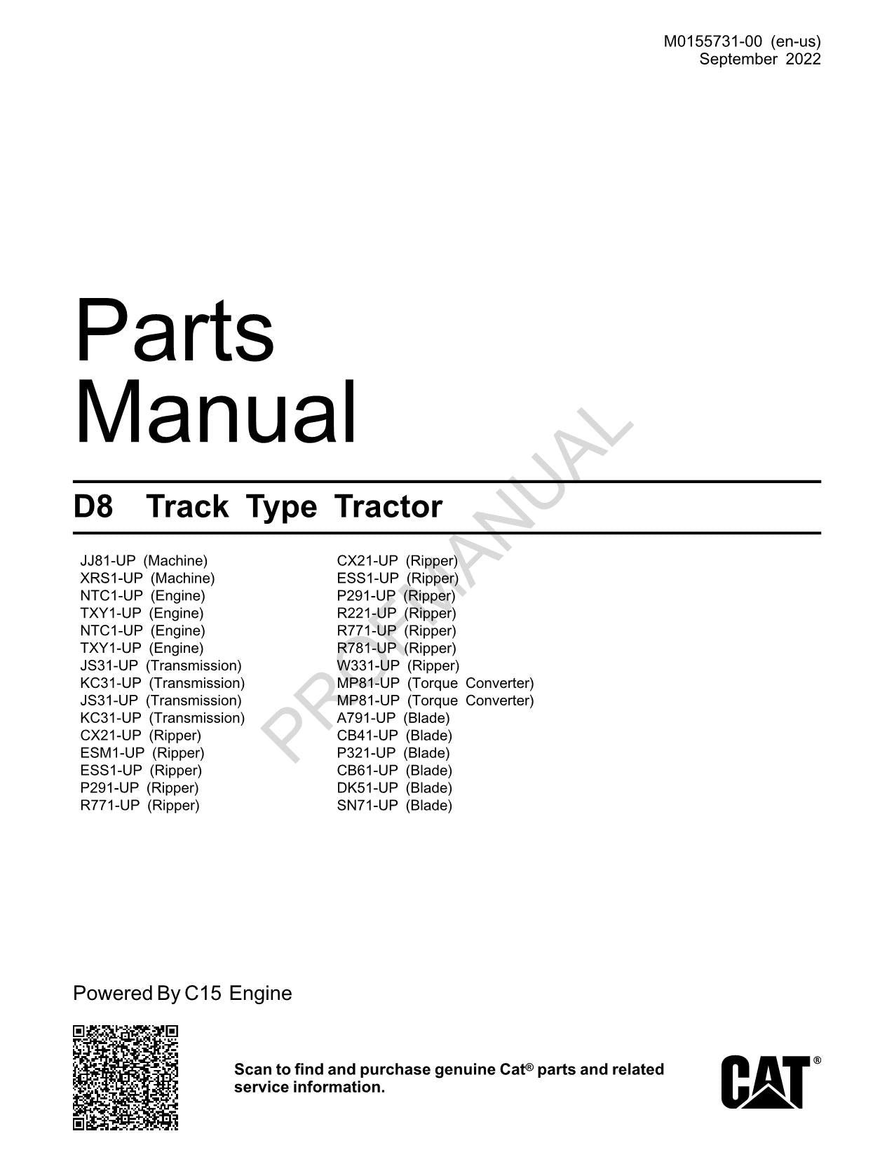 Caterpillar Cat Track Type Tractor Parts Catalog Manual M0155731