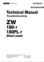 Hitachi ZW180-7 ZW180PL-7 Wheel Loader Tech Manual Troubleshooting +Schematics