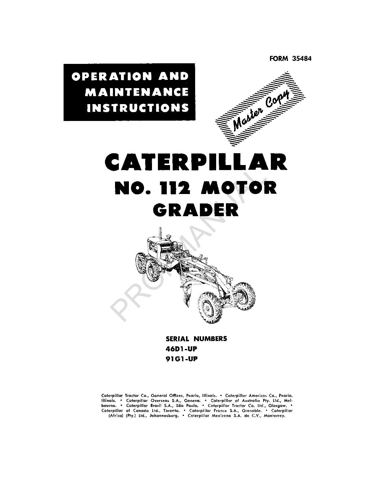 Manual de mantenimiento del operador de la motoniveladora Caterpillar 112 46D1-Up 91G1-Up