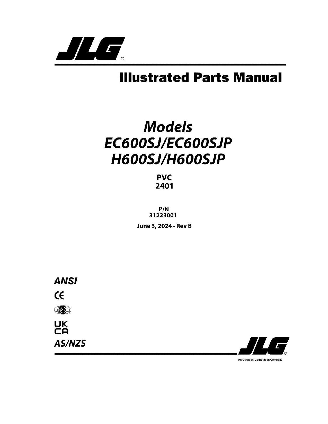 Catálogo de piezas del elevador de pluma JLG EC600SJ EC600SJP H600SJ H600SJP Manual 31223001