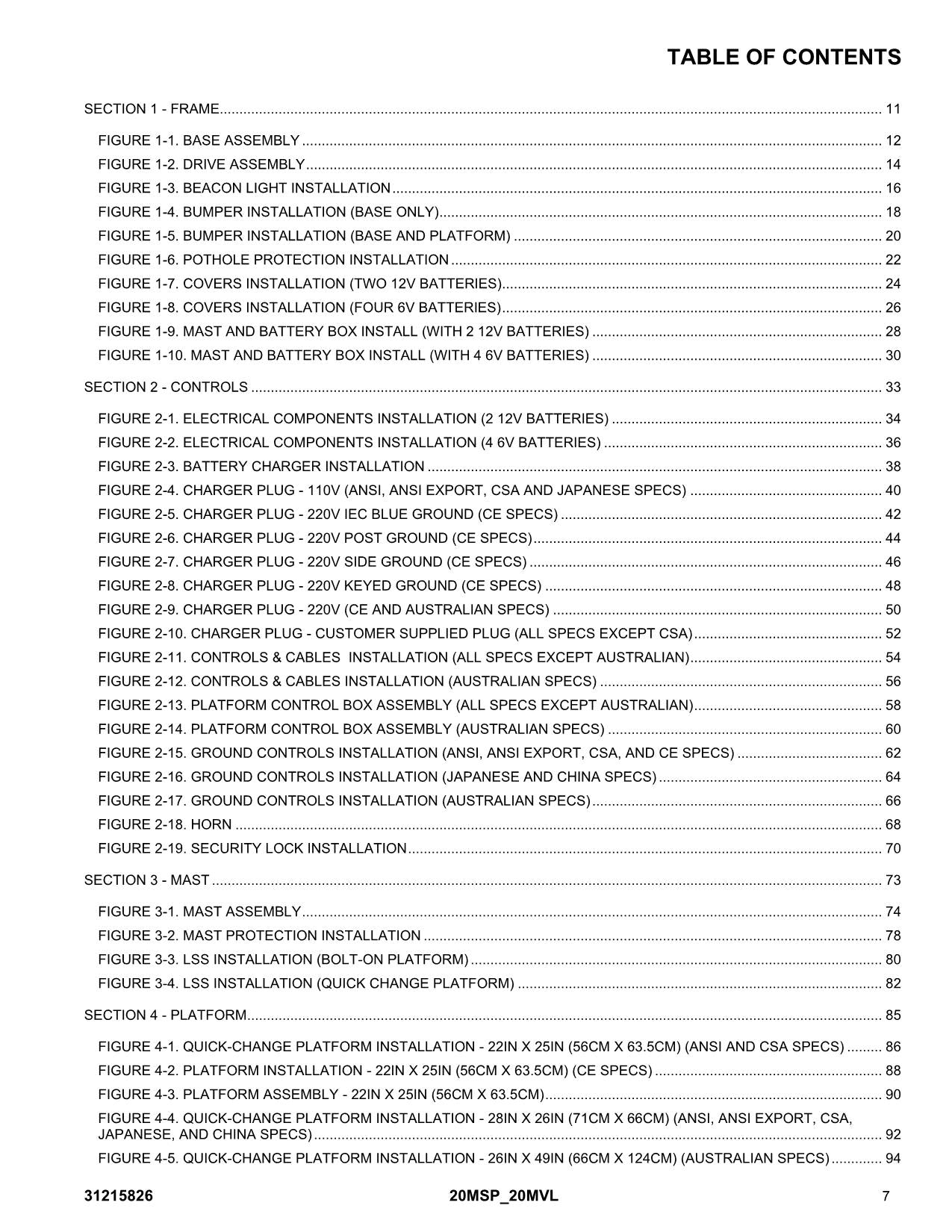 Manual del catálogo de piezas del mástil vertical JLG 20MSP 20MVL