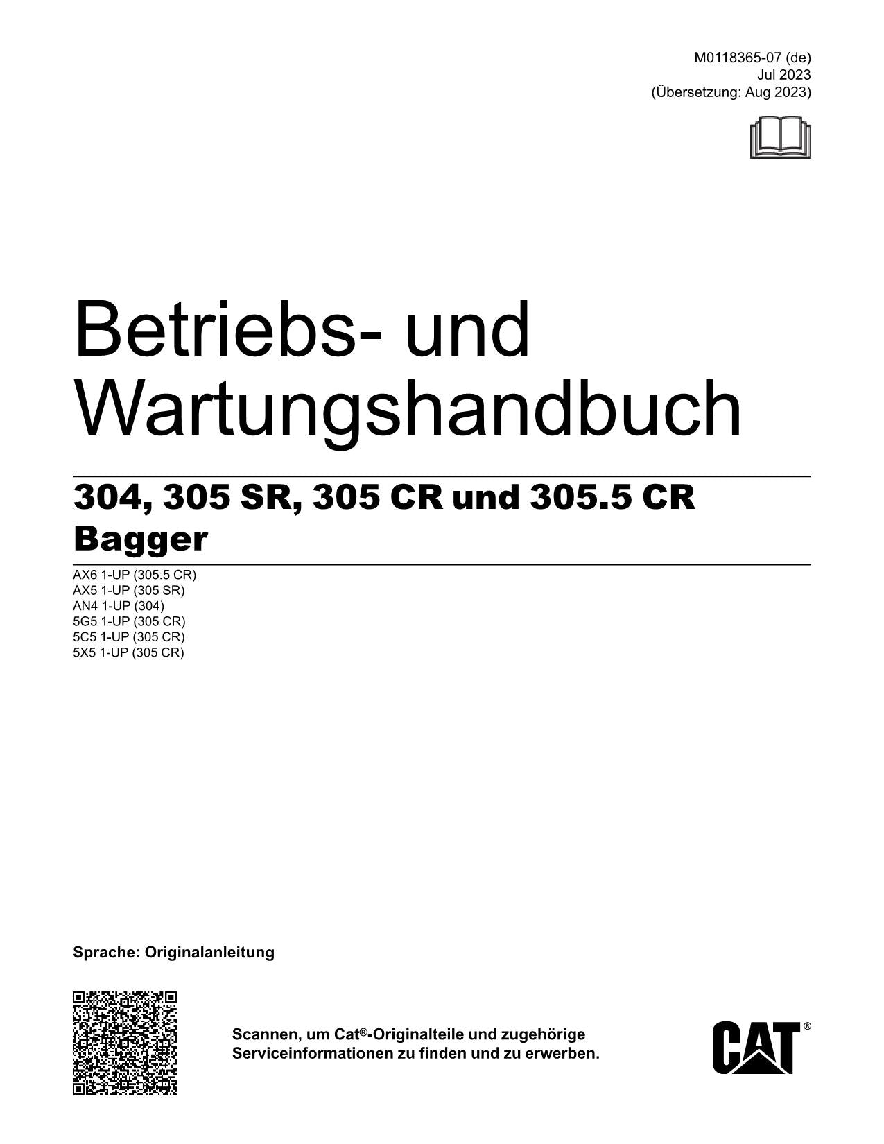Caterpillar 304 305 SR 305 CR 305.5 CR Bagger Betriebsanleitung Wartungshandbuch