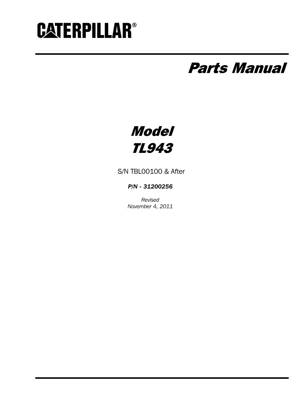 Caterpillar TL943 Telehandler Parts catalog Manual SN TBL and After
