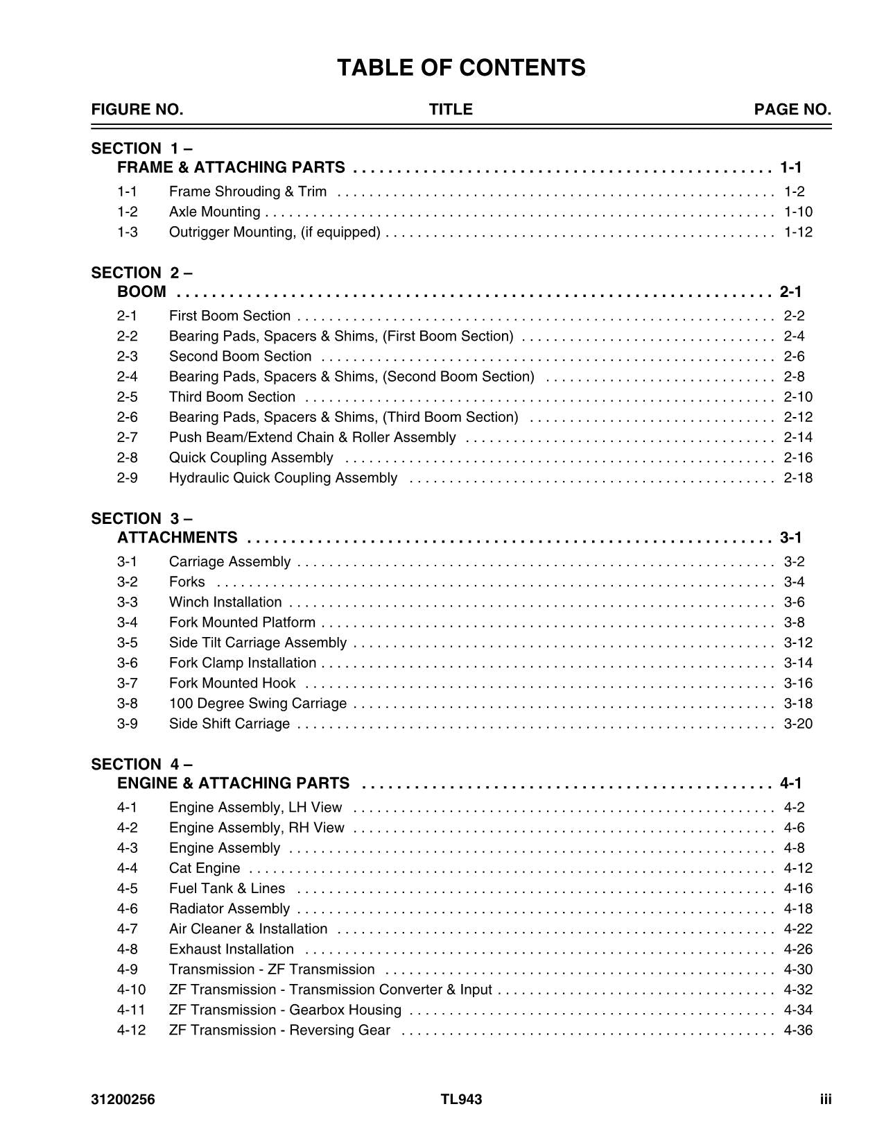 Caterpillar TL943 Telehandler Parts catalog Manual SN TBL and After