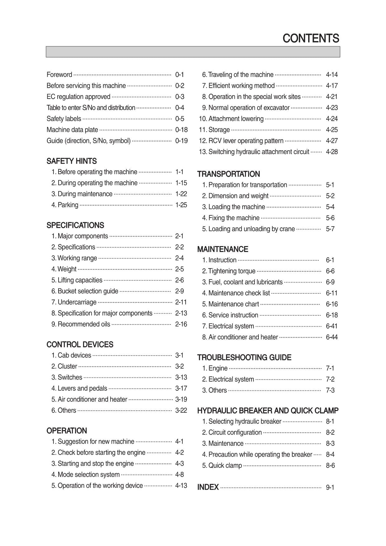 Hyundai HX210S HX220S CRAWLER EXCAVATOR Operators Maintenance Manual