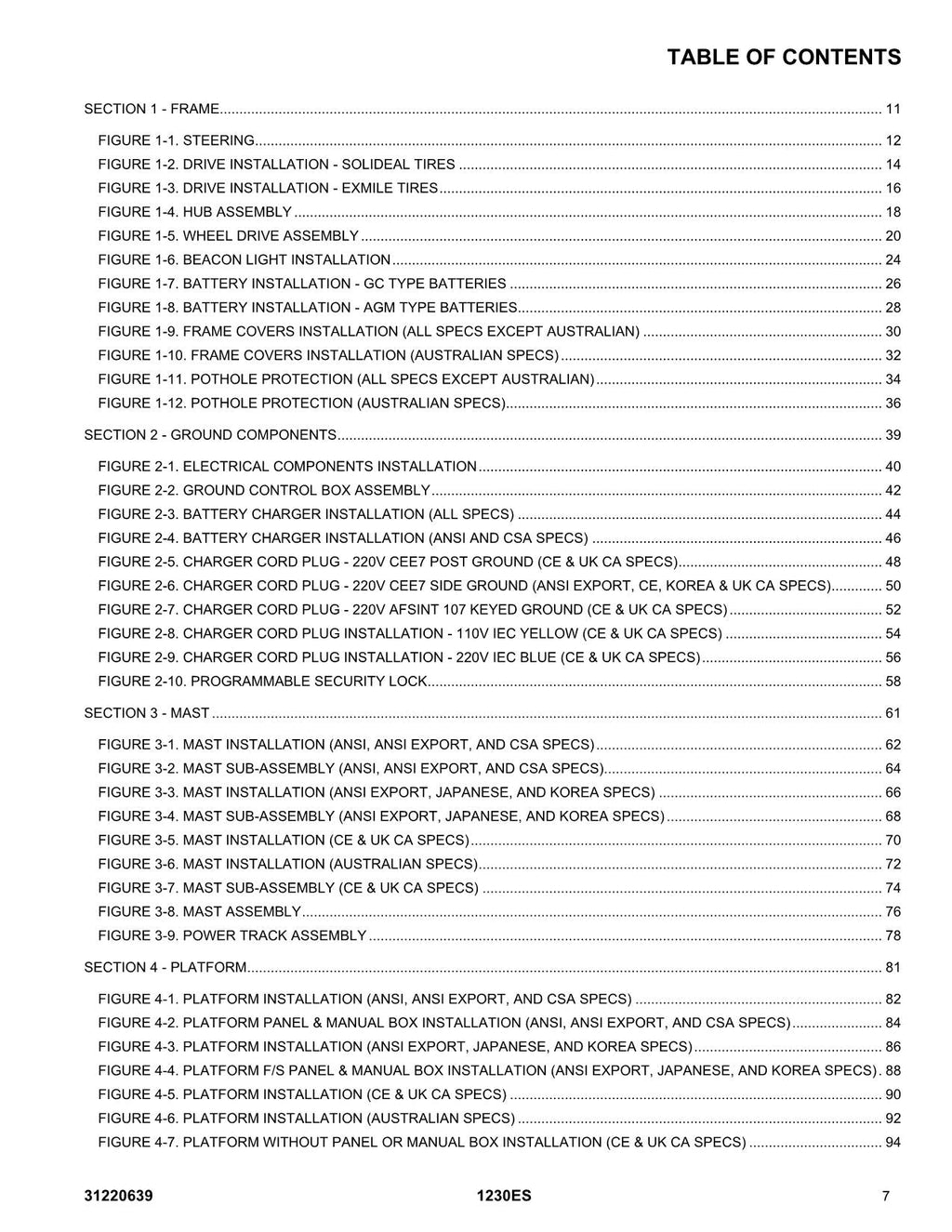 JLG 1230ES Vertical Mast Parts Catalog Manual