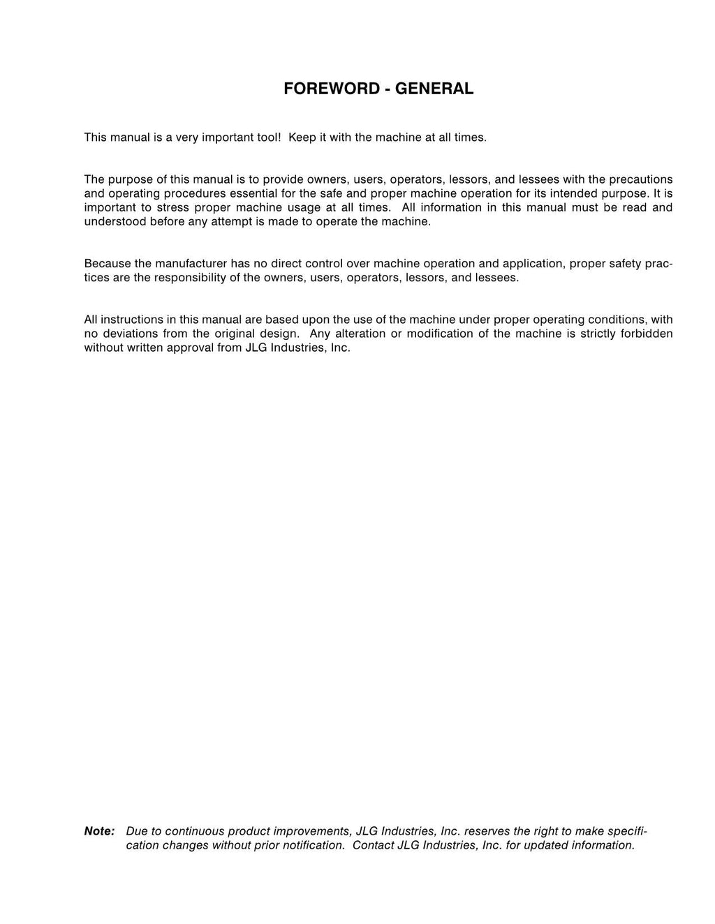 JLG 15VPSP Vertical Mast Maintenance Operation Operators Manual