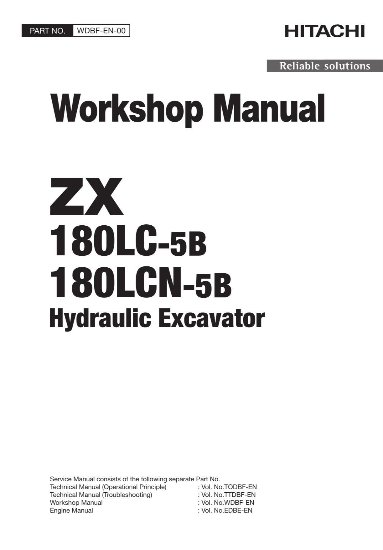 HITACHI ZAXIS ZX180LC-5B ZX180LCN-5B Excavator Workshop Service Manual