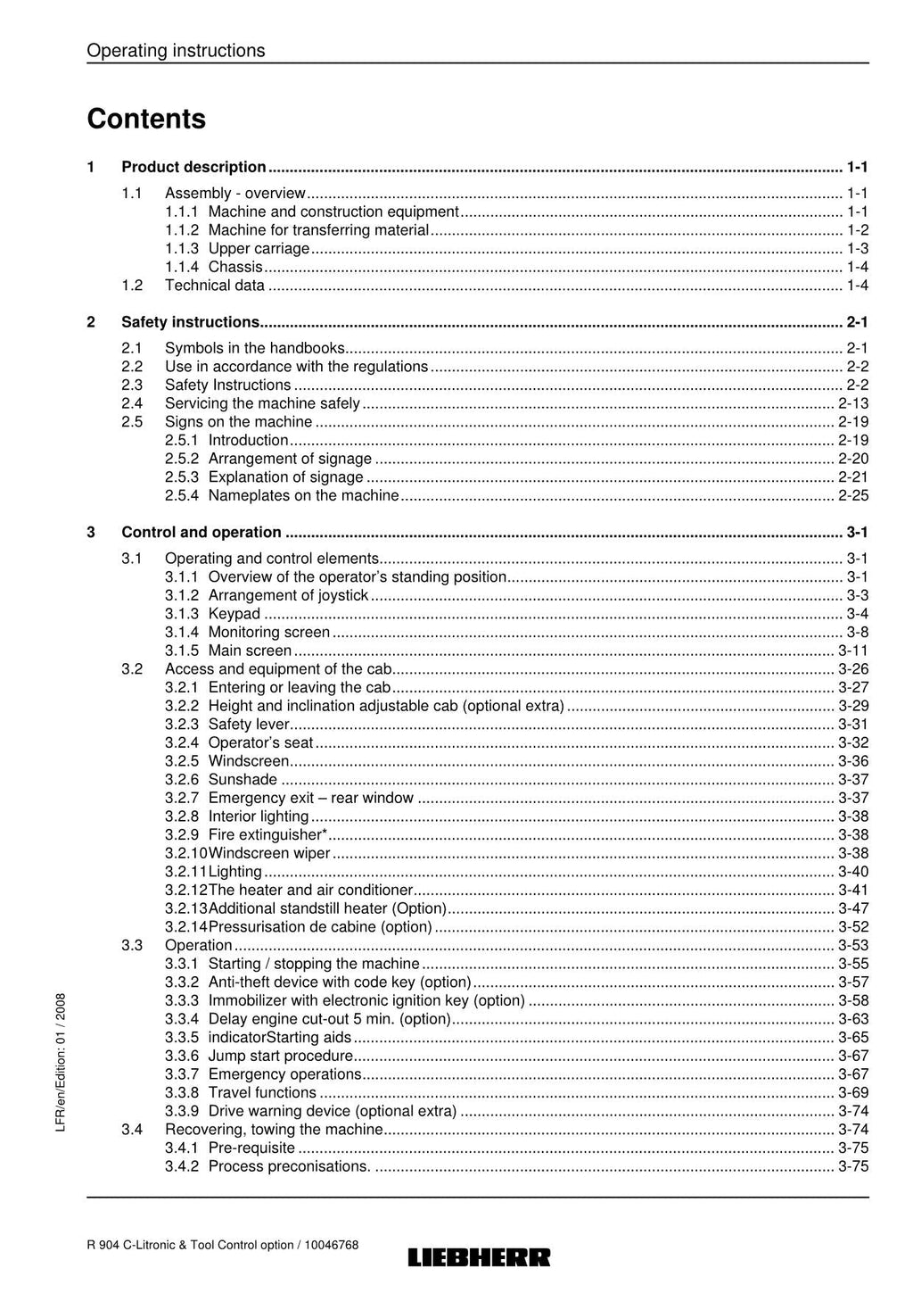 Liebherr R904 C Litronic Excavator Material handler Operators manual