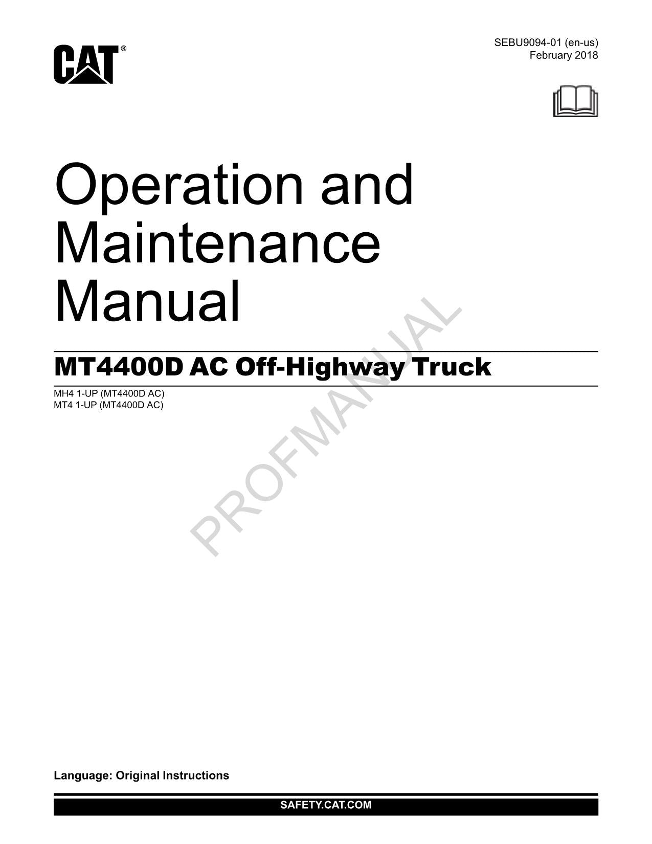 Caterpillar Cat MT4400D AC Off Highway Truck Operators Maintenance Manual
