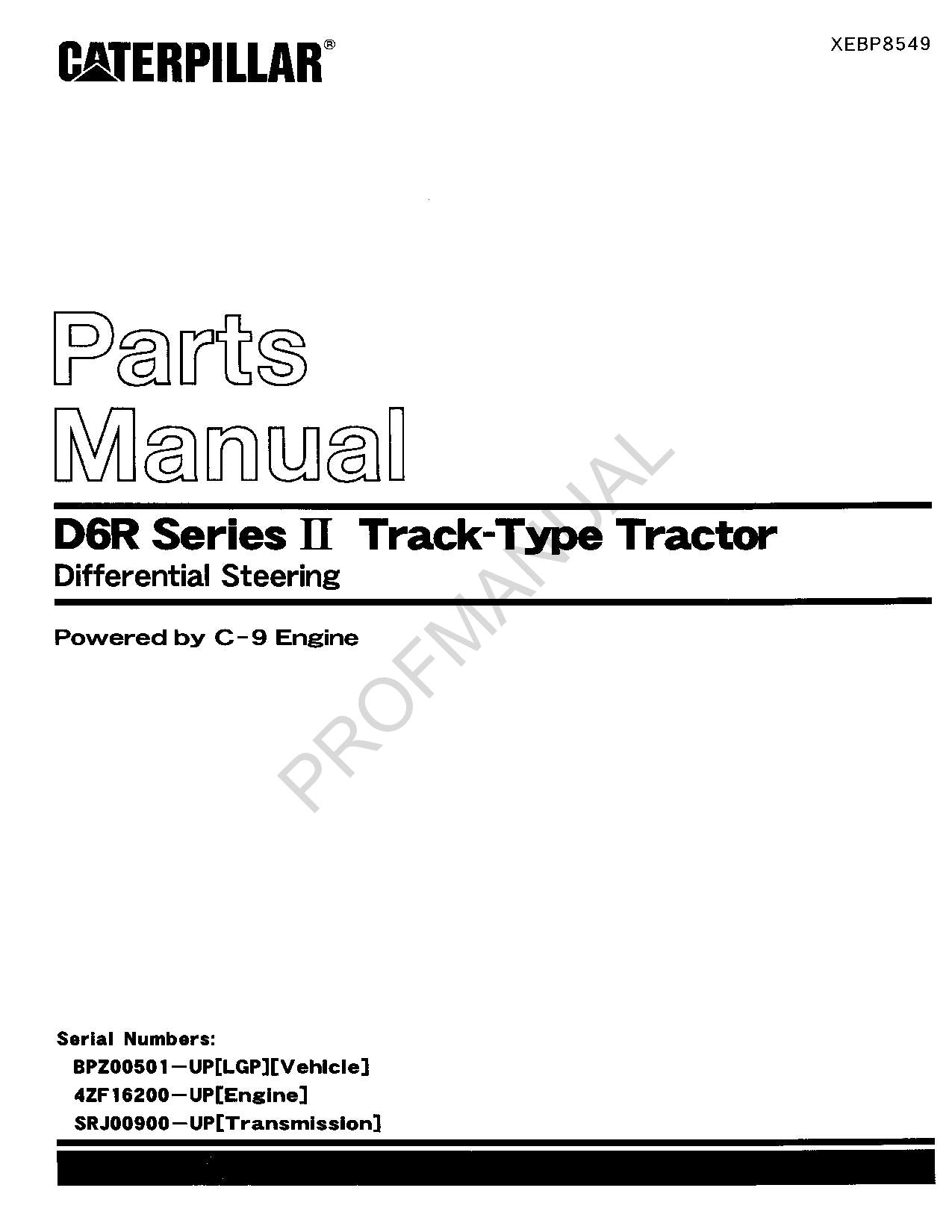 Caterpillar Cat D6R Series II Track Type Tractor Parts Catalog Manual XEBP8549