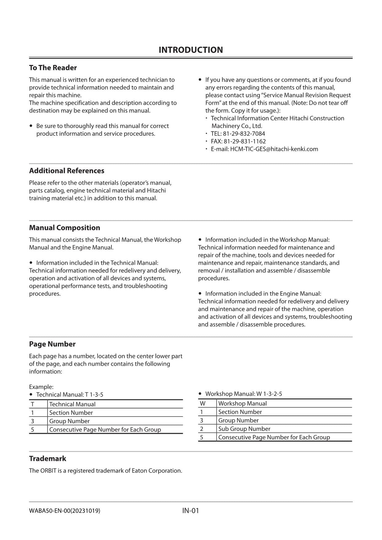 Manual de servicio y reparación de la excavadora Hitachi ZX17U-5A ZX19U-5A