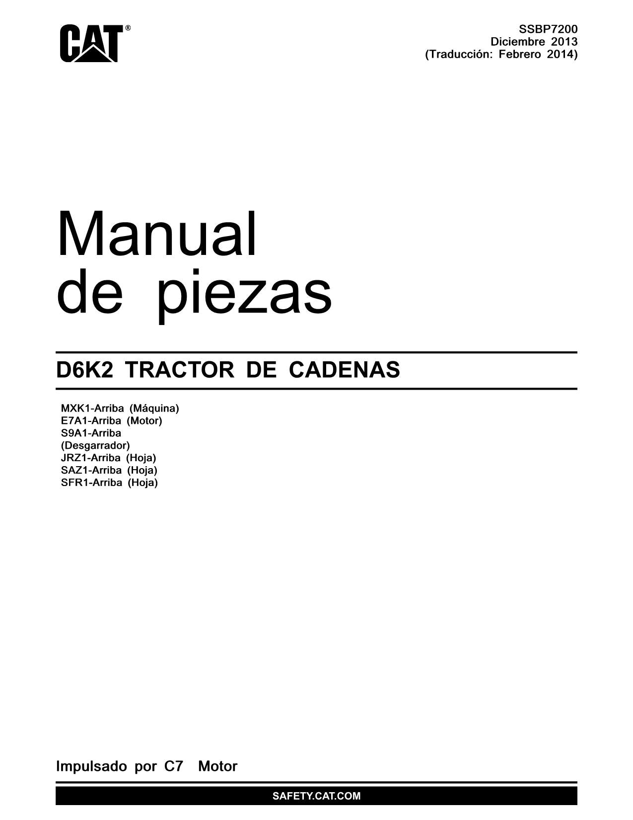 Caterpillar D6K2 Tractor de Cadenas Manual de piezas SSBP7200 Español