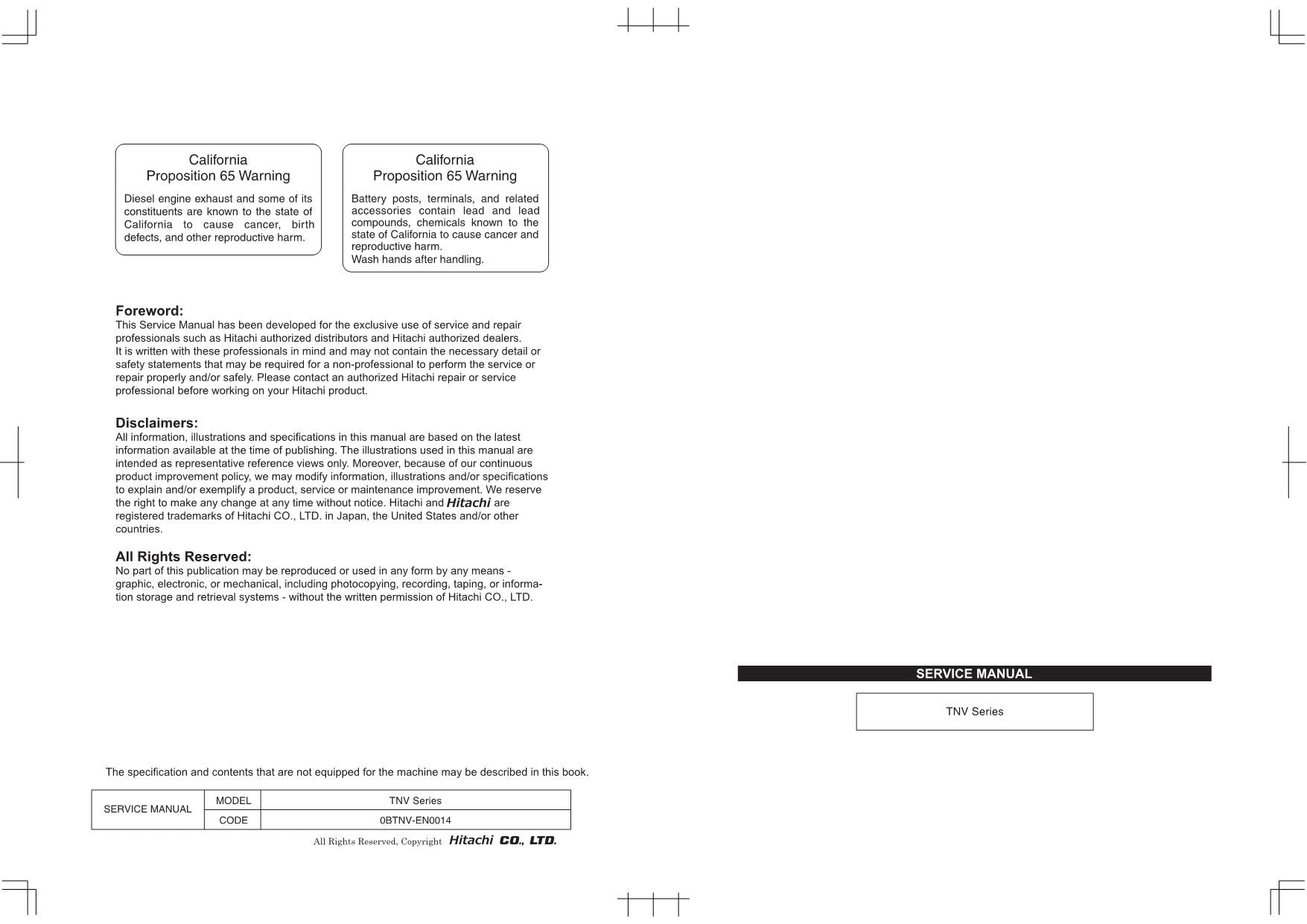 HITACHI 4TNV Series 4TNV98T-Z 4TNV106 4TNV106T Engine Workshop Service Manual