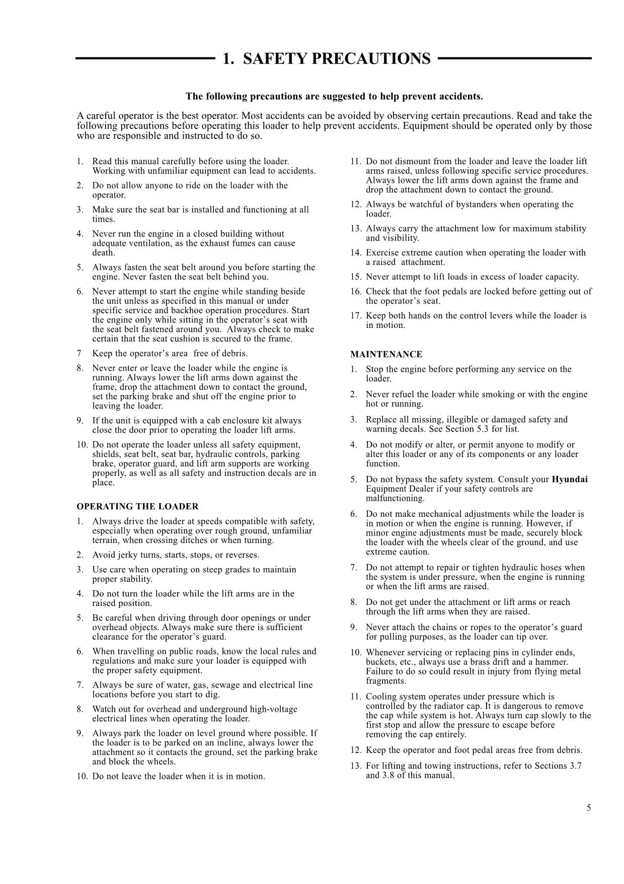 Hyundai HSL800T SKID STEER LOADER Operators Maintenance Manual