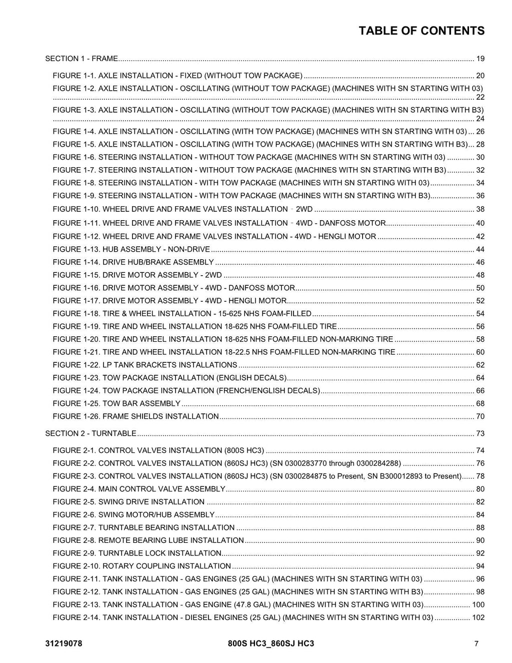 JLG 800S HC3 860SJ HC3 Boom Lift  Parts Catalog Manual 31219078