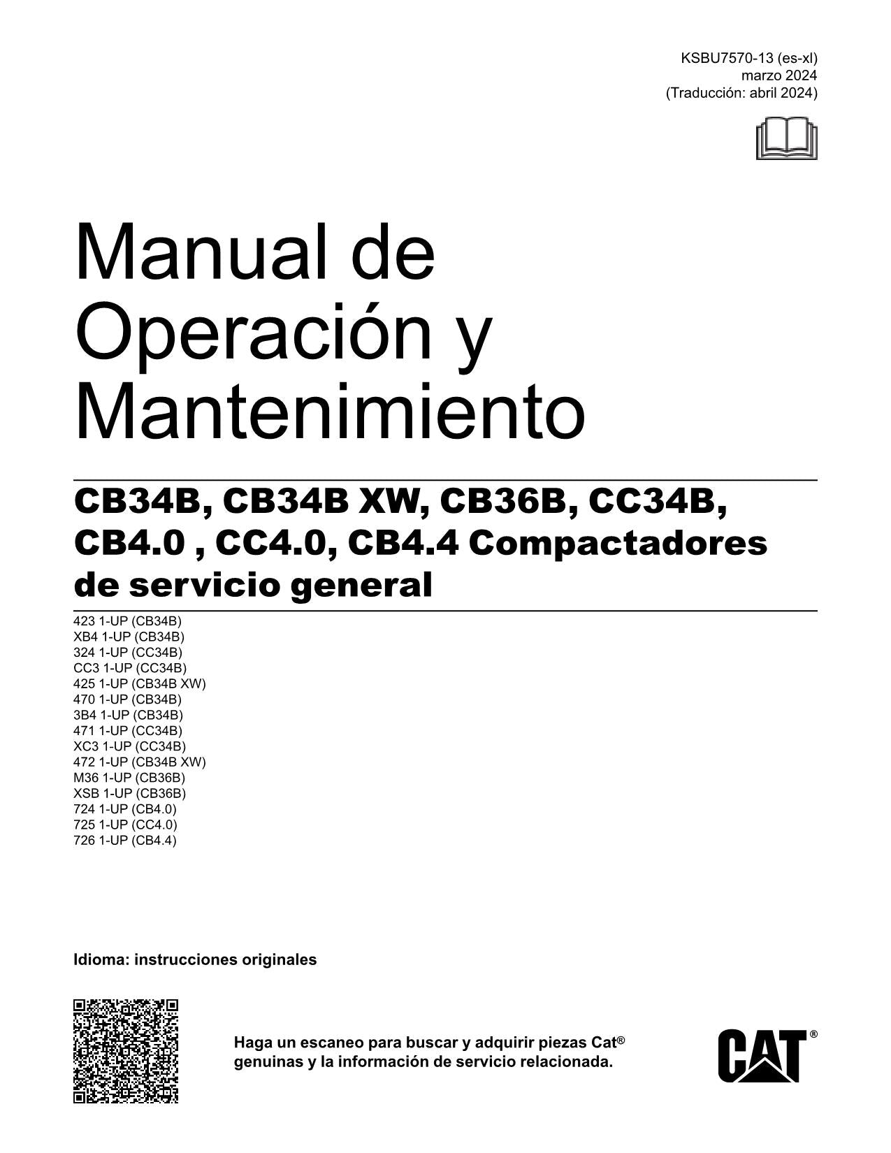 Caterpillar CB34B CB34B XW CB36B CC34B Compactadora Manual de Operación Español