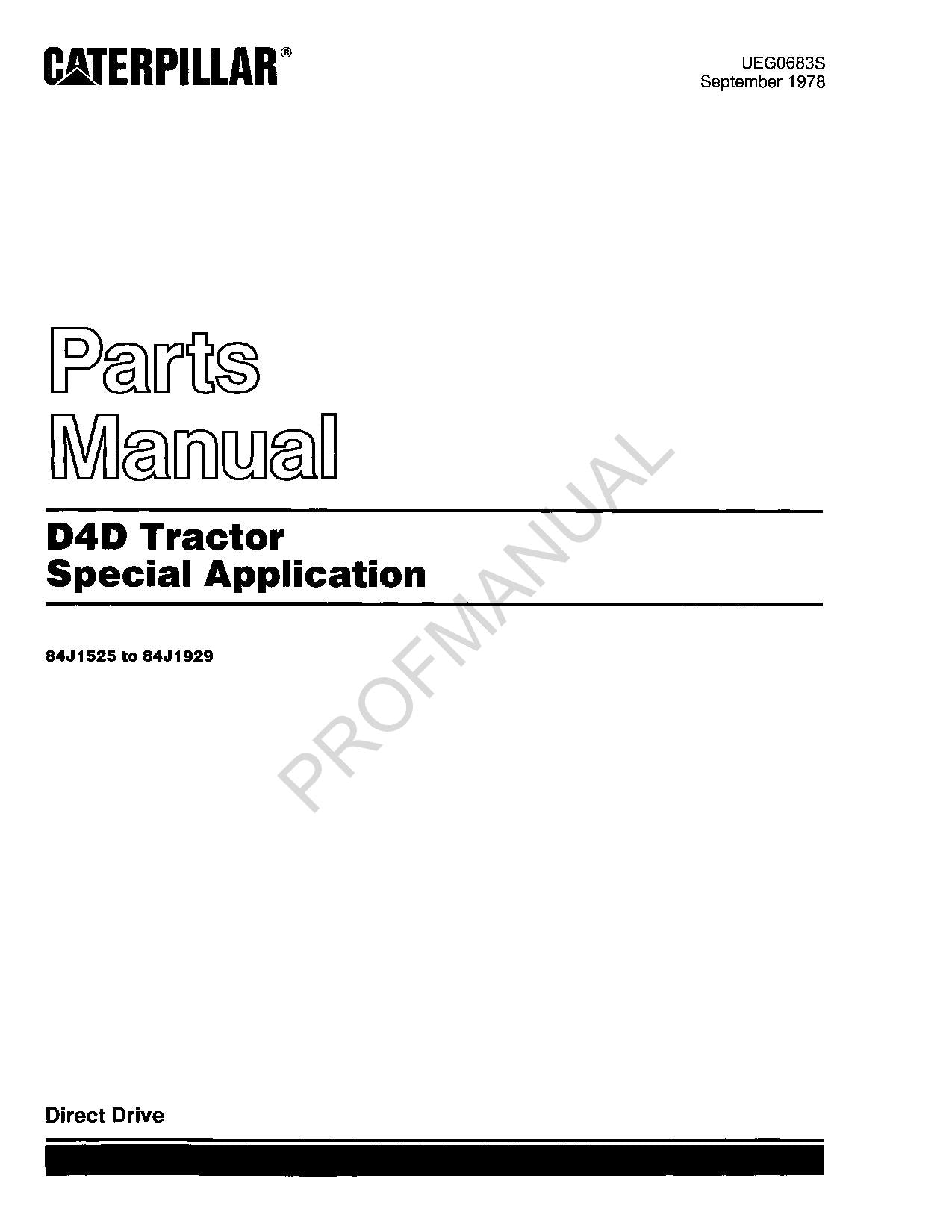 Manual del catálogo de piezas de aplicación especial del tractor Caterpillar D4D 84J1525-84J1929