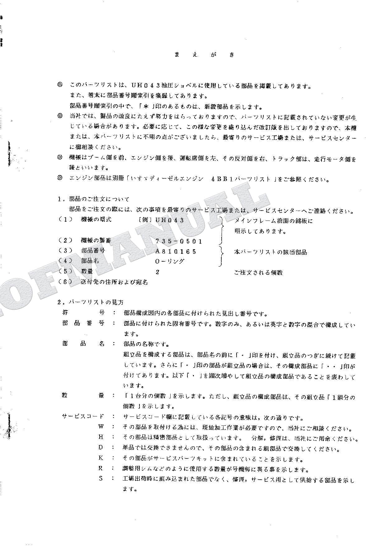 HITACHI UH043 Excavator Parts Catalog Manual EP735-2-1
