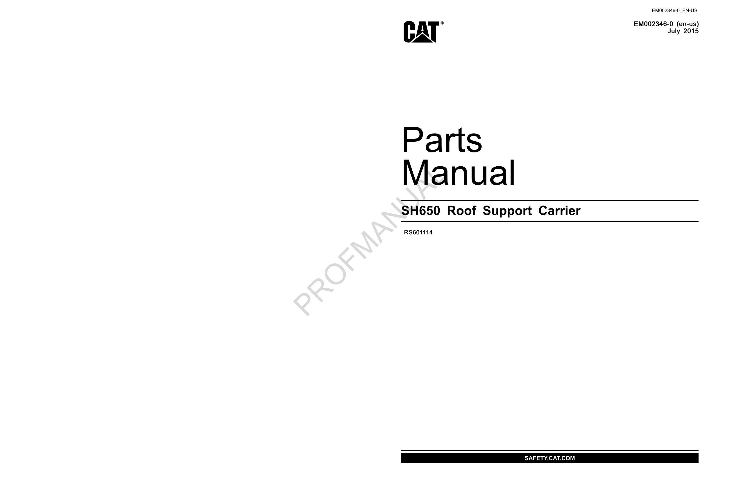 Catálogo de piezas del transportador de soporte de techo Caterpillar SH650 para tajo largo subterráneo