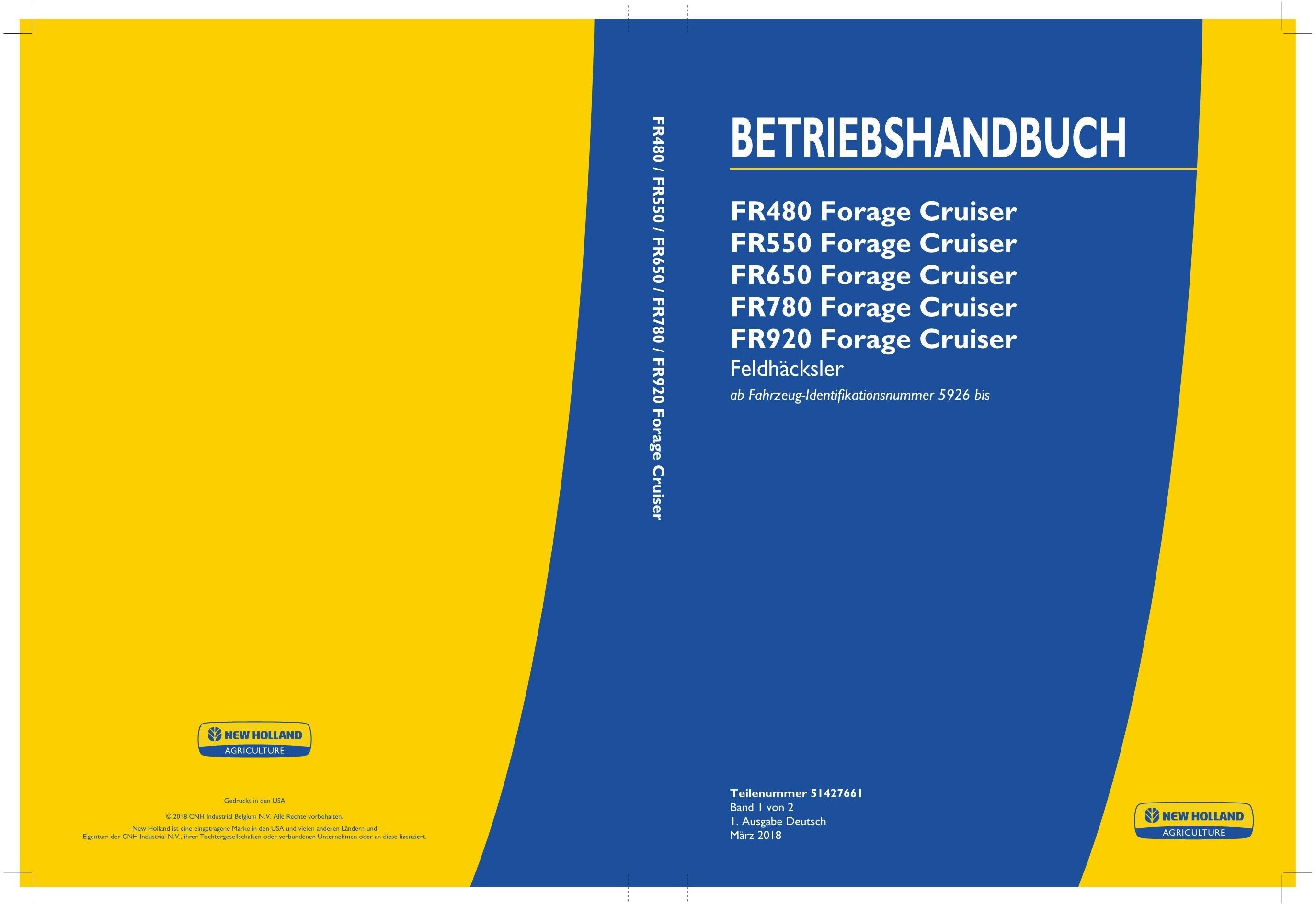 New Holland FR480 FR550 FR650 FORAGE CRUISER Feldhäcksler Betriebsanleitung 5926