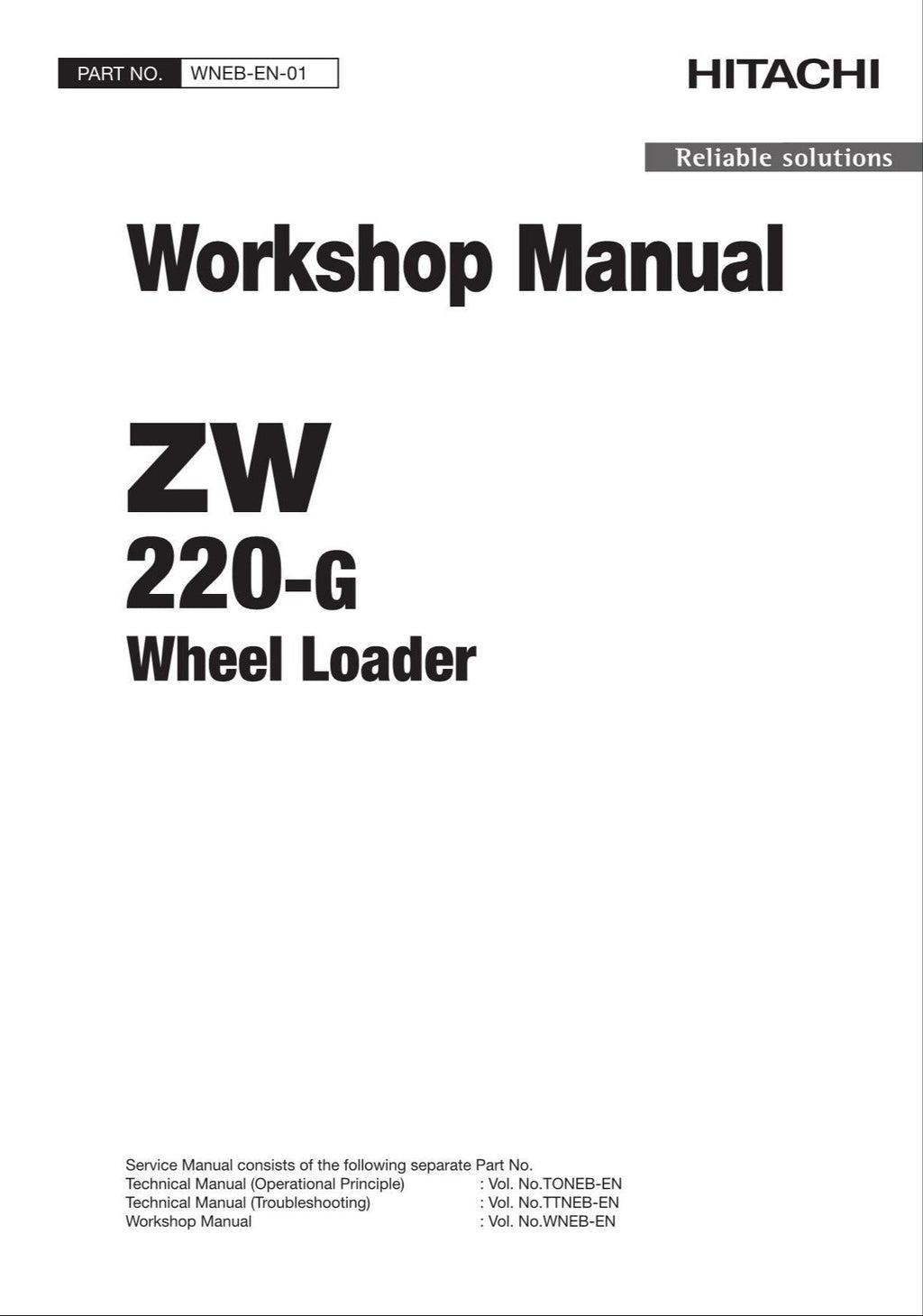 Hitachi ZW220-G Wheel Loader Workshop Manual
