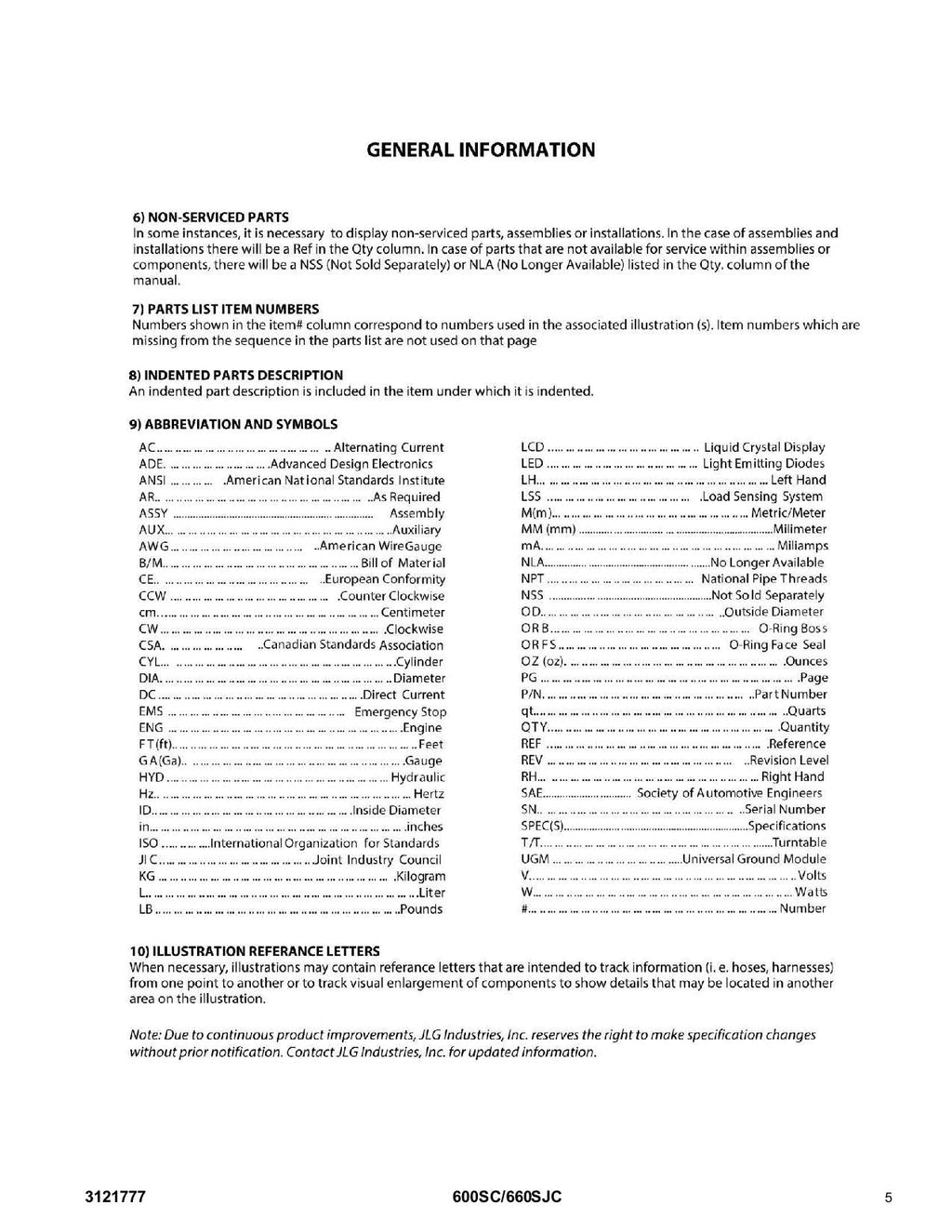 JLG 600SC 600SJC Boom Lift  Parts Catalog Manual