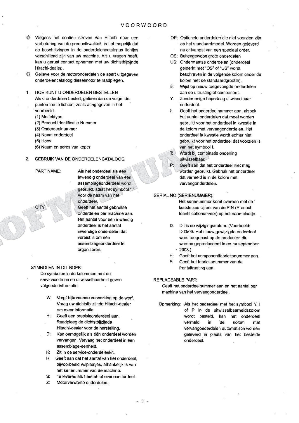 HITACHI ZX120 ZX120-E ZX130 Excavator Parts Catalog Manual SN 060001-
