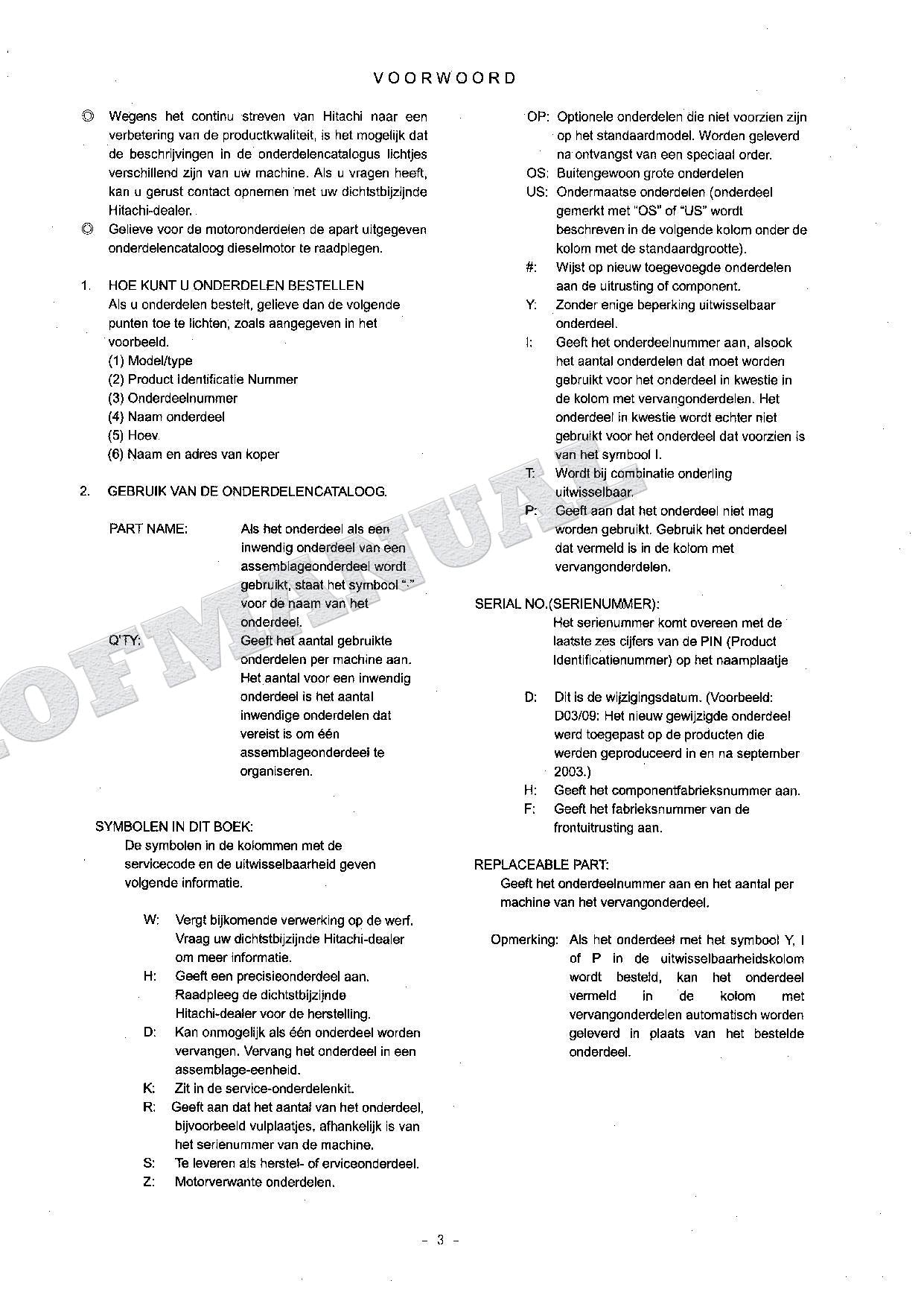 HITACHI ZX120 ZX120-E ZX130 Excavator Parts Catalog Manual SN 060001-