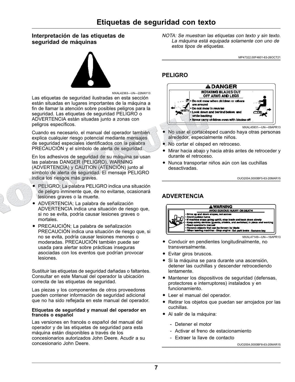 John Deere X350R Tractor Manual del Operador Español SN 150001-