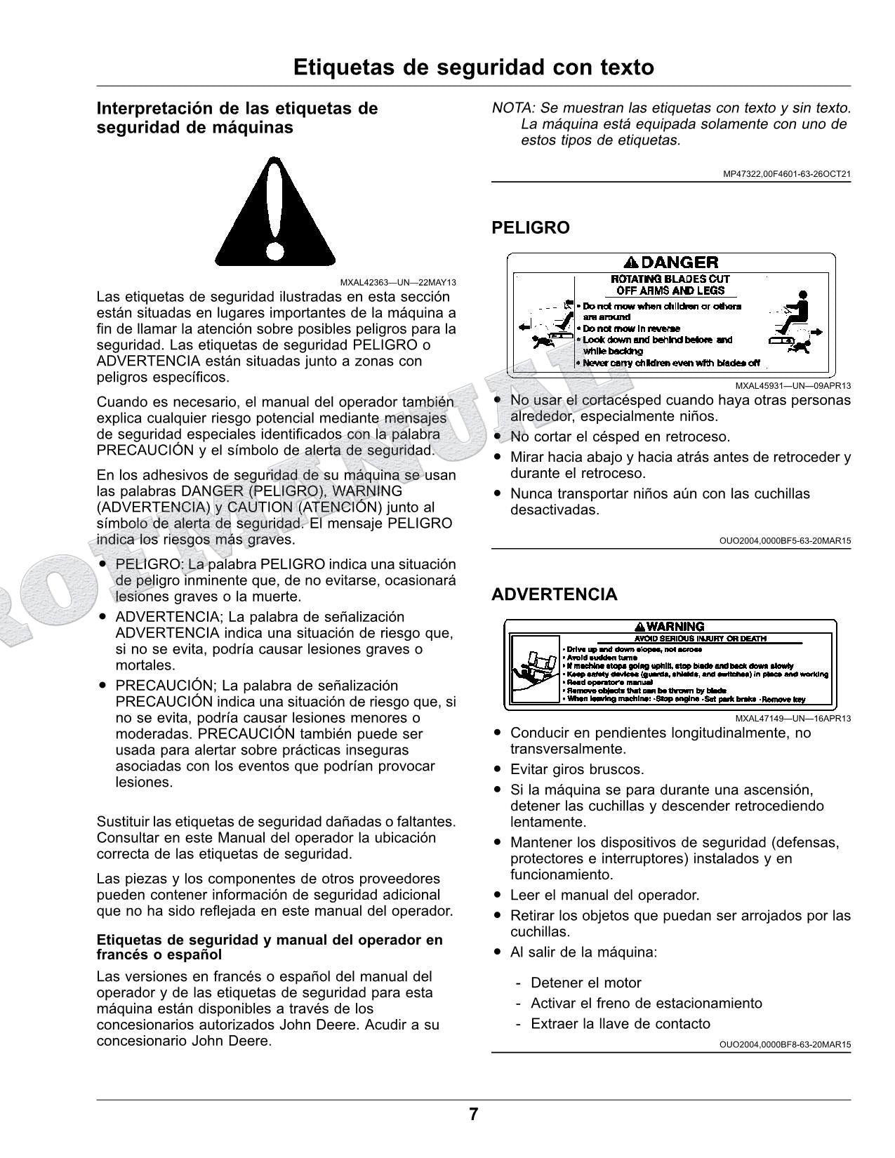 John Deere X350R Tractor Manual del Operador Español SN 150001-