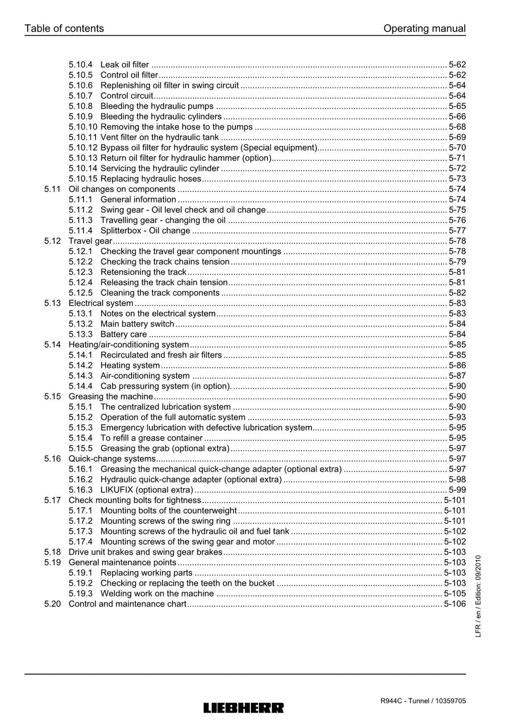 Liebherr R944 C Tunnel Excavator Operators manual serial 26800