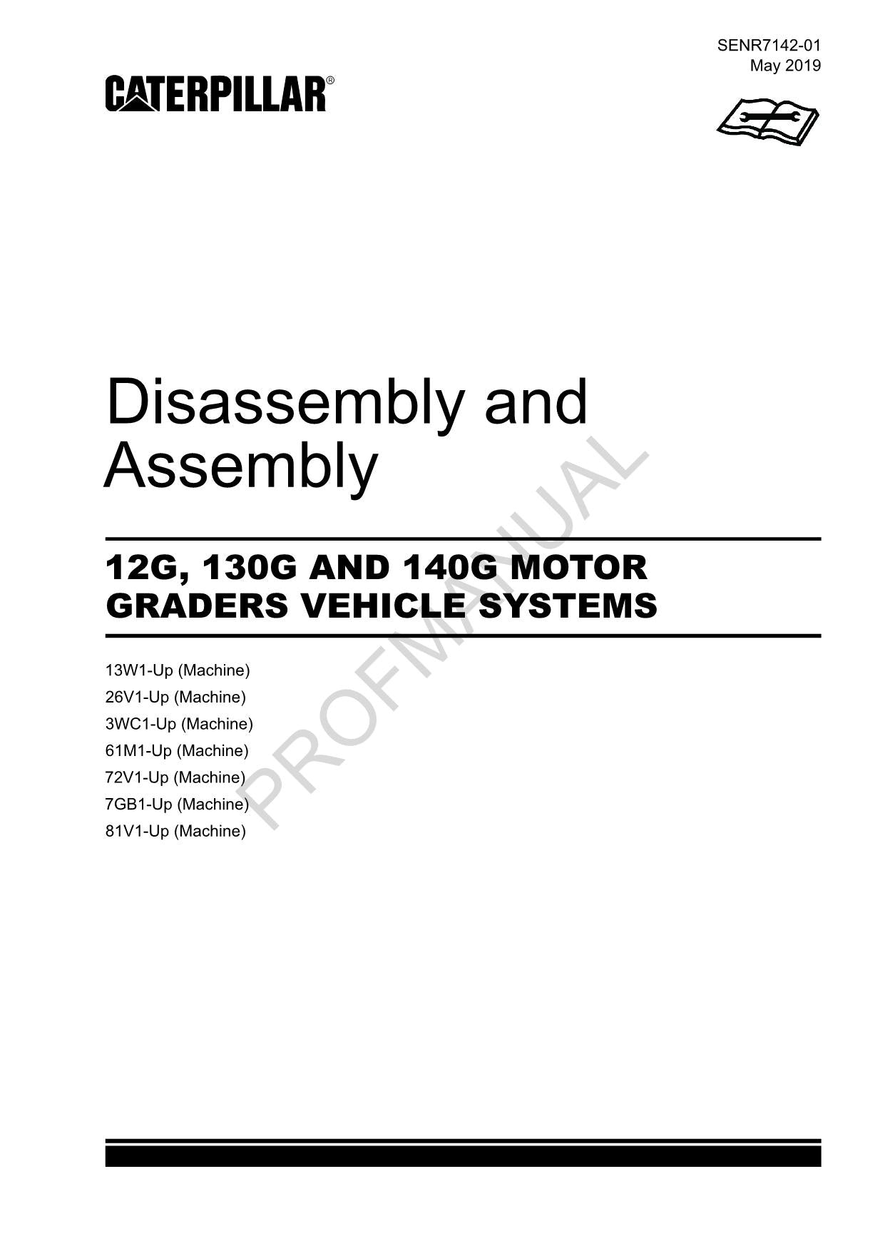 Manual de servicio del sistema de desmontaje y montaje del vehículo nivelador Caterpillar 12G130G 140G