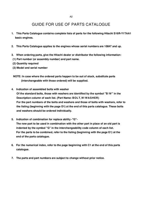 Hitachi S16R-Y1TAA1 Engine parts catalog manual serial 010847-
