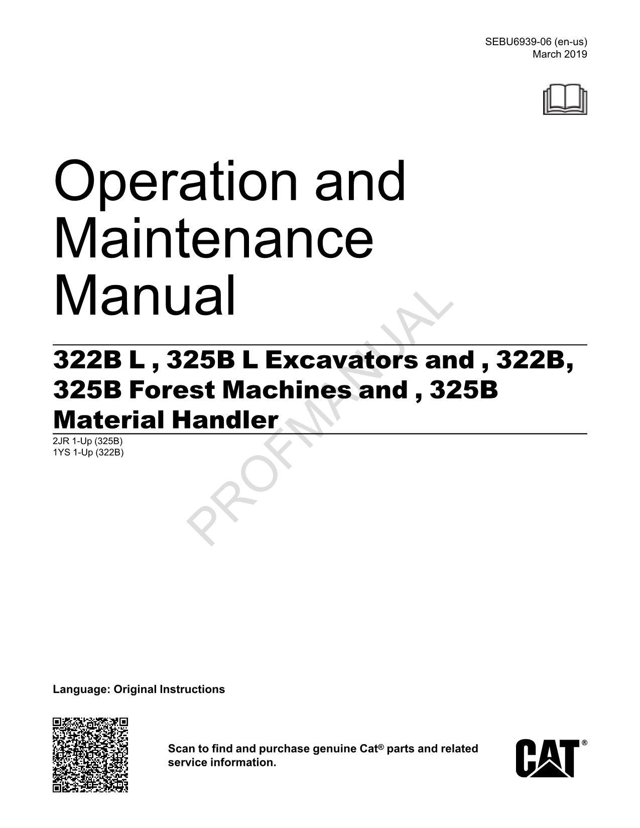 Manual de mantenimiento del operador del cargador de materiales de la excavadora Caterpillar 322B L 325B L