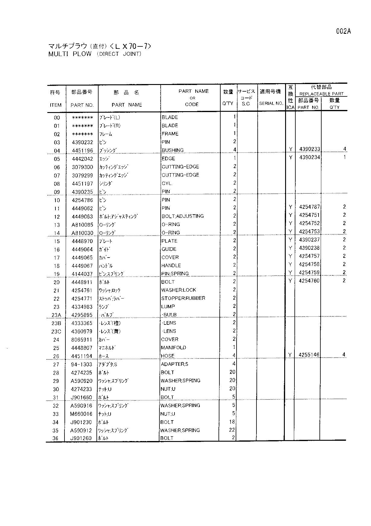 Hitachi LX70-7 LX80-7 LX110-7 Multi Plow Attachment Parts Catalog Manual
