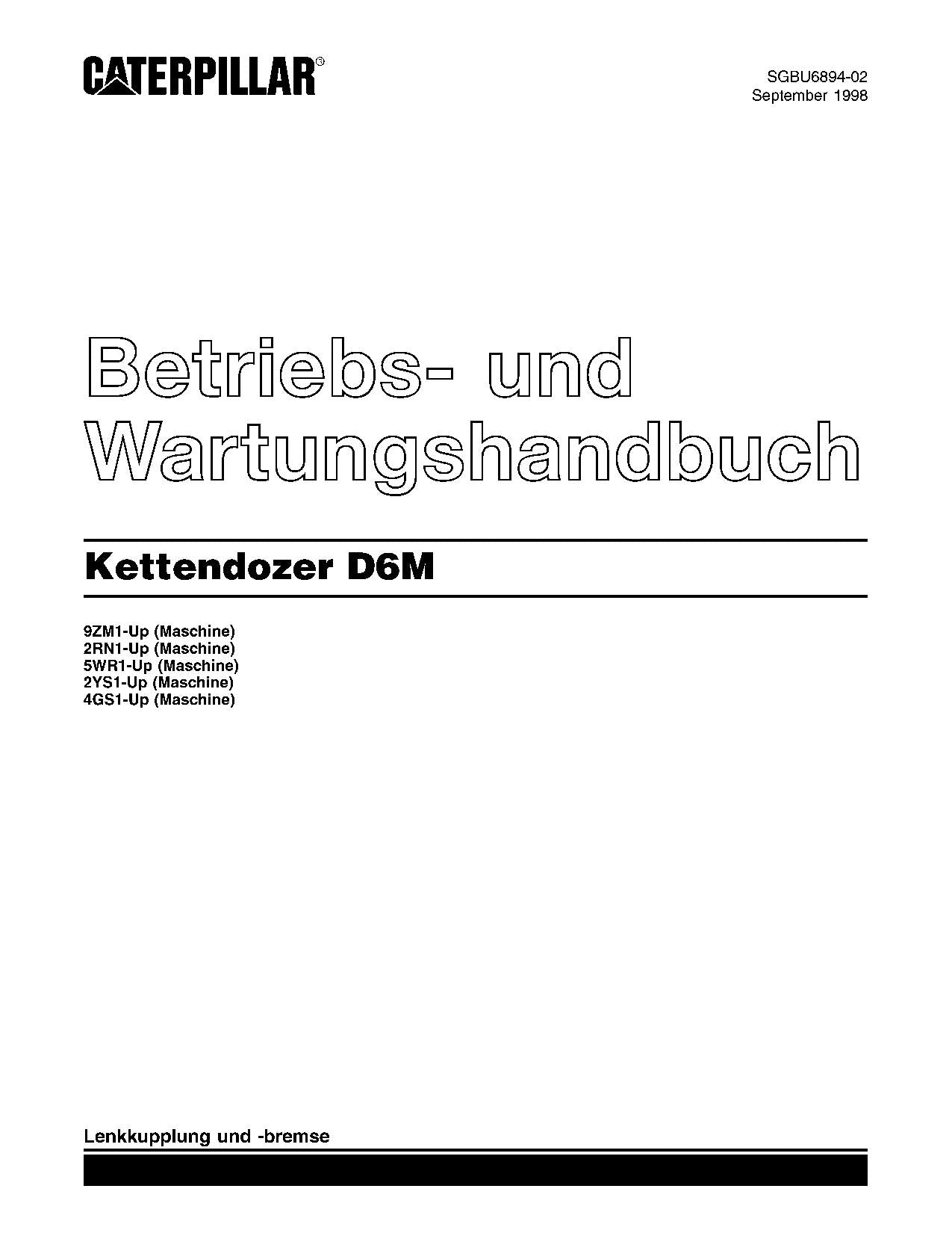 Caterpillar D6M Bulldozer Betriebsanleitung Wartungshandbuch