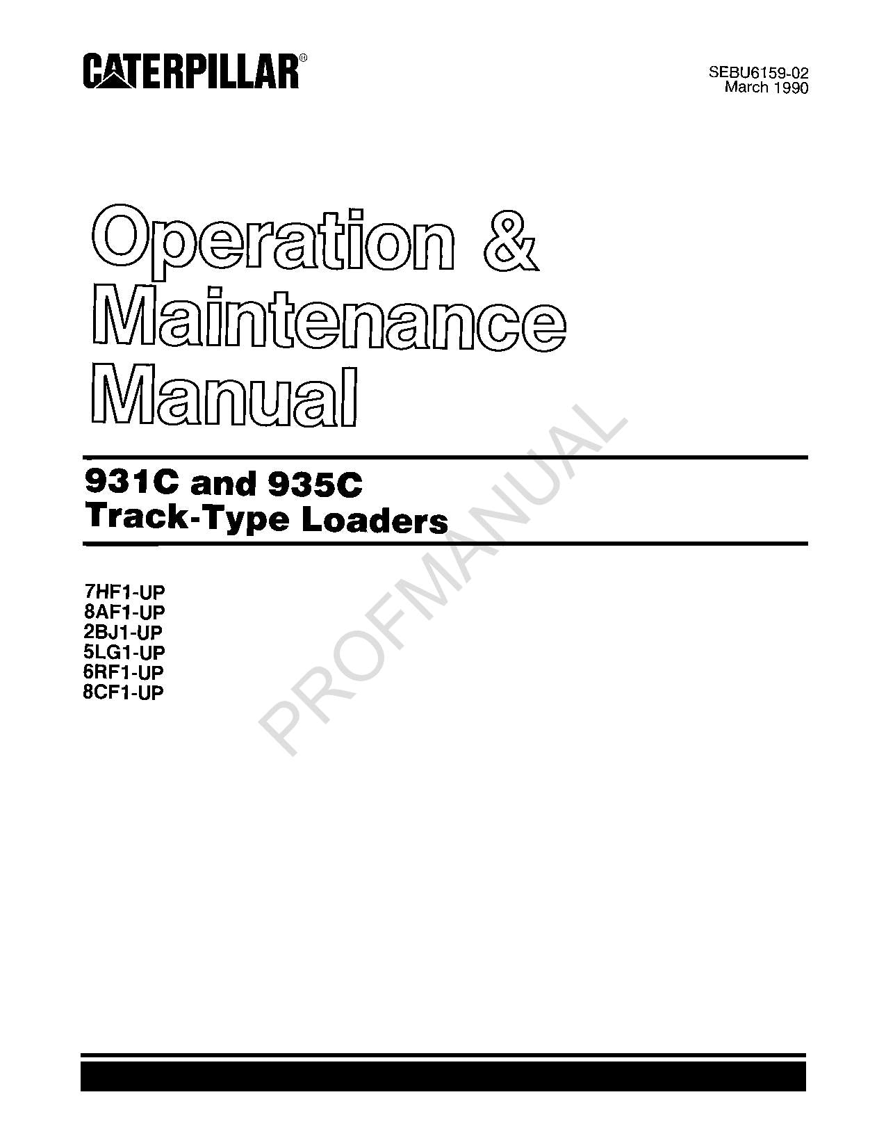 Manual de mantenimiento del operador de cargadoras de cadenas Caterpillar 931C y 935C