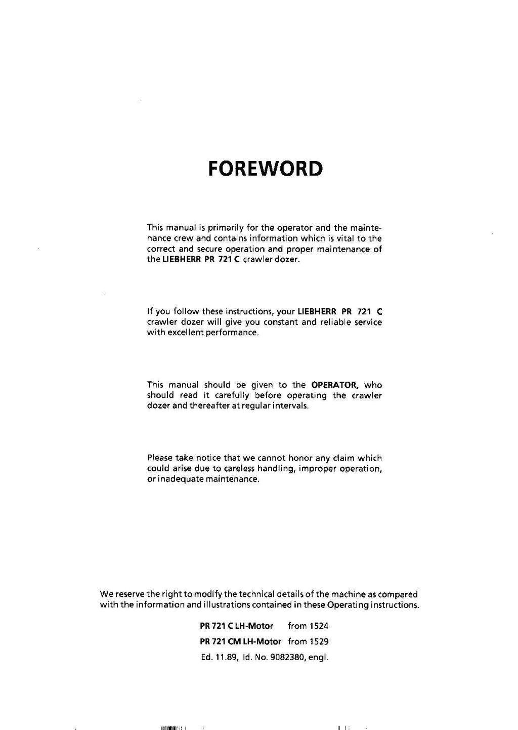 Liebherr PR721 C Dozer Operators manual