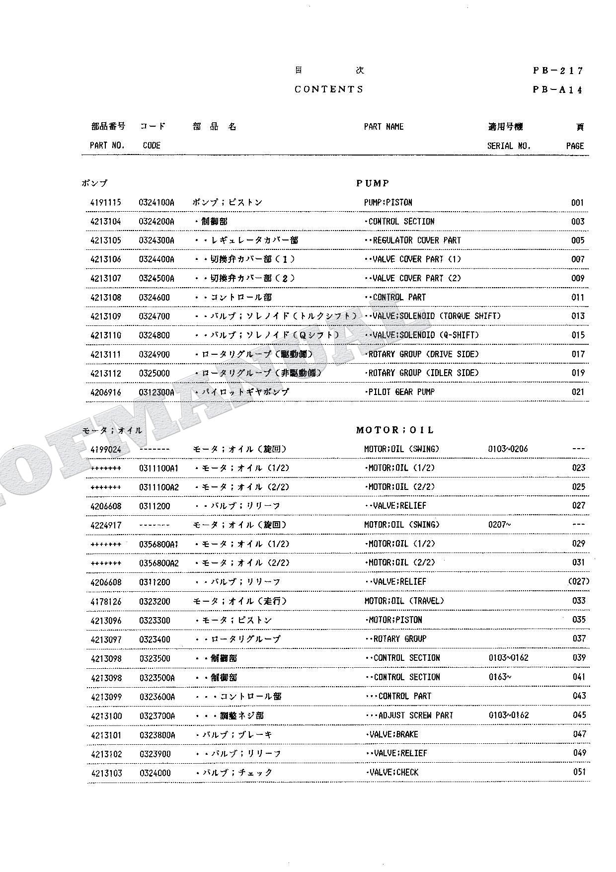 HITACHI EX100W Equipment Component Excavator Parts Catalog Manual