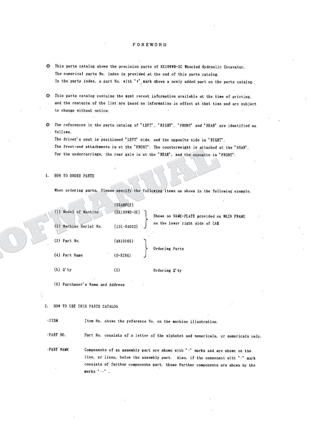 HITACHI EX100WD-3C Equipment Component Excavator Parts Catalog Manual