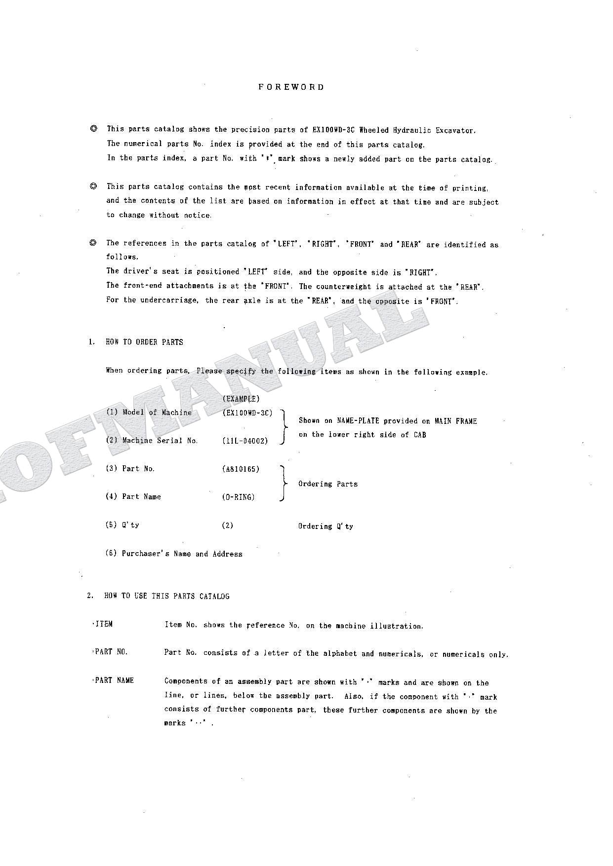 HITACHI EX100WD-3C Equipment Component Excavator Parts Catalog Manual