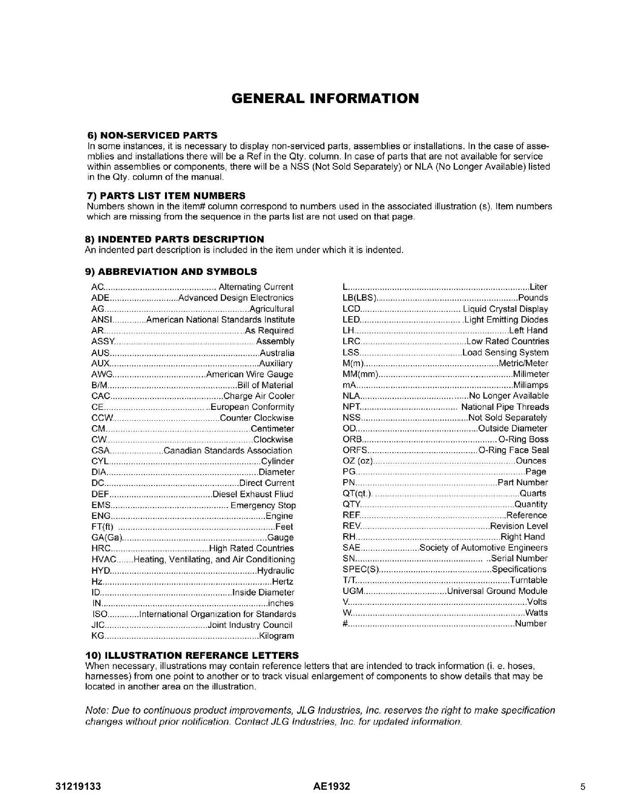Manual del catálogo de piezas del elevador de tijera JLG AE1932 31219133