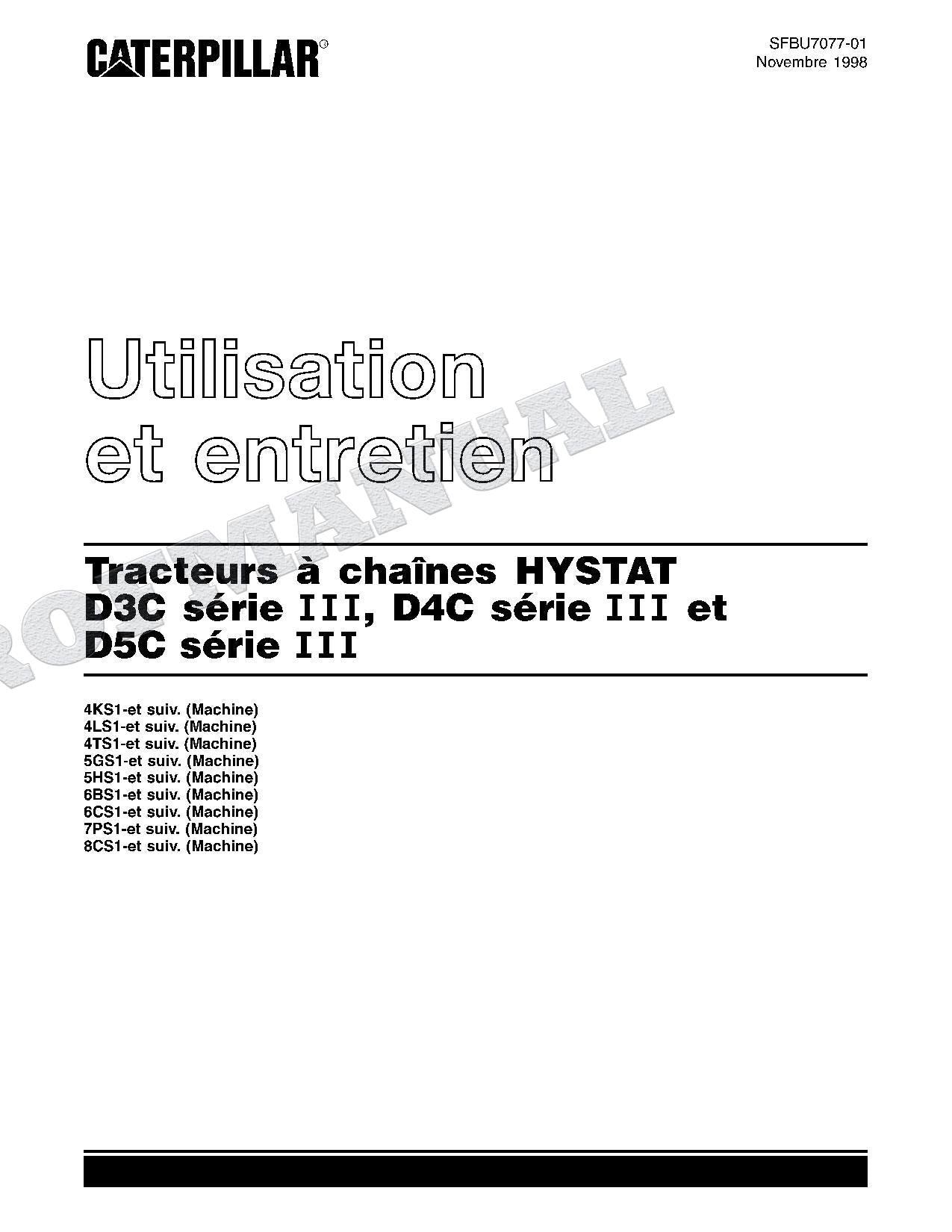 Caterpillar D3C D4C D5C Série III Tracteur Manuel d'utilisation SFBU7077