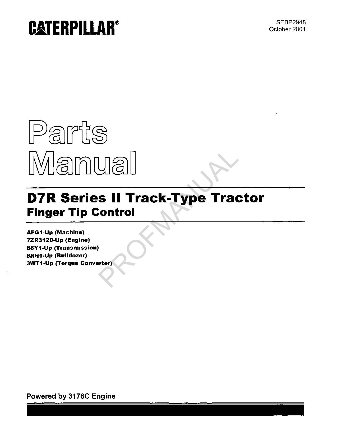 Caterpillar Cat D7R Series II Track Type Tractor Parts Catalog Manual SEBP2948