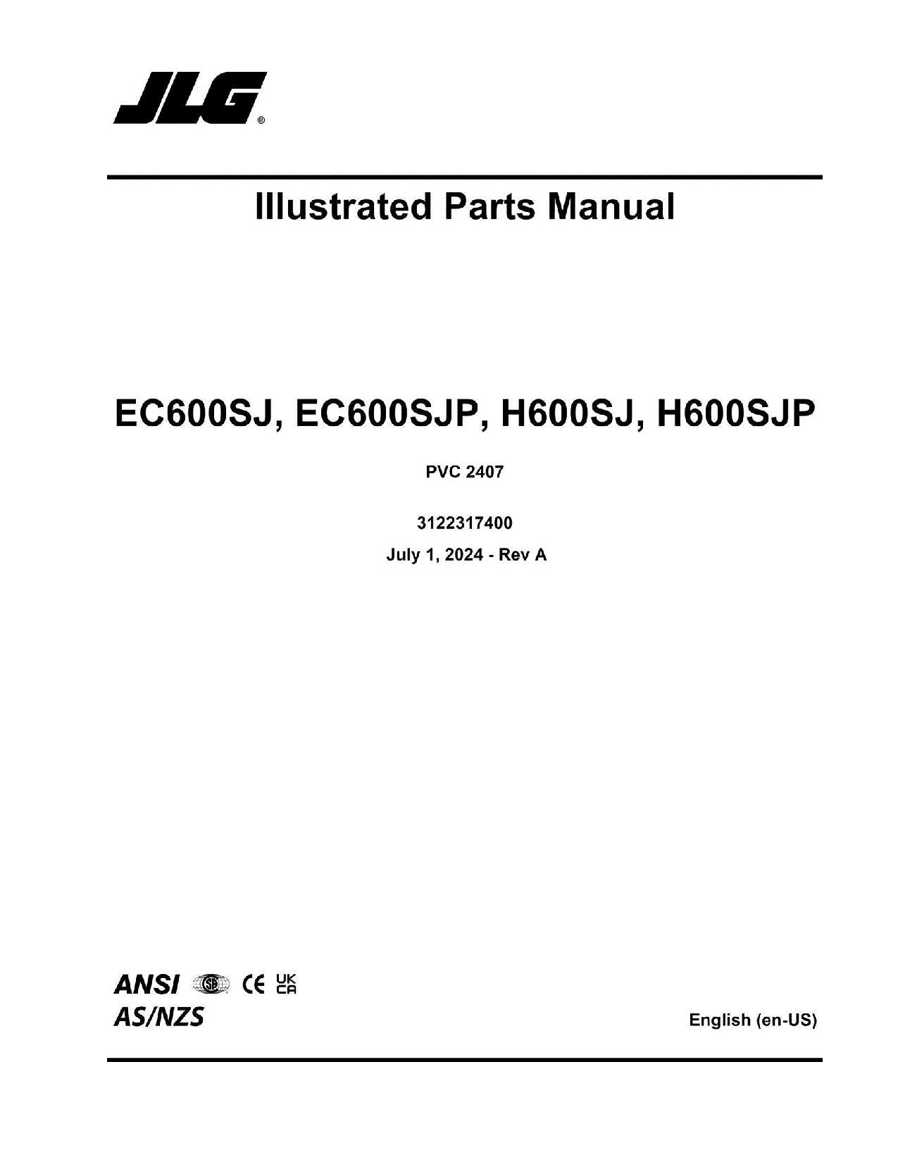 Manual del catálogo de piezas de plataformas elevadoras JLG EC600SJ EC600SJP H600SJ H600SJP