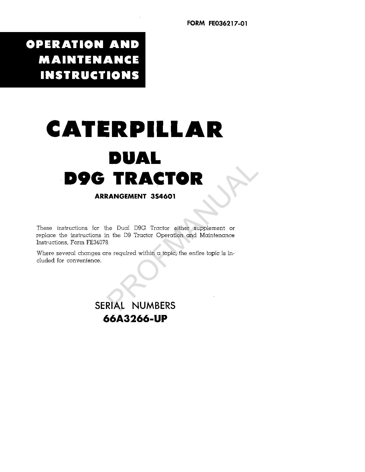 Manual de mantenimiento del operador del tractor Caterpillar Dual D9G