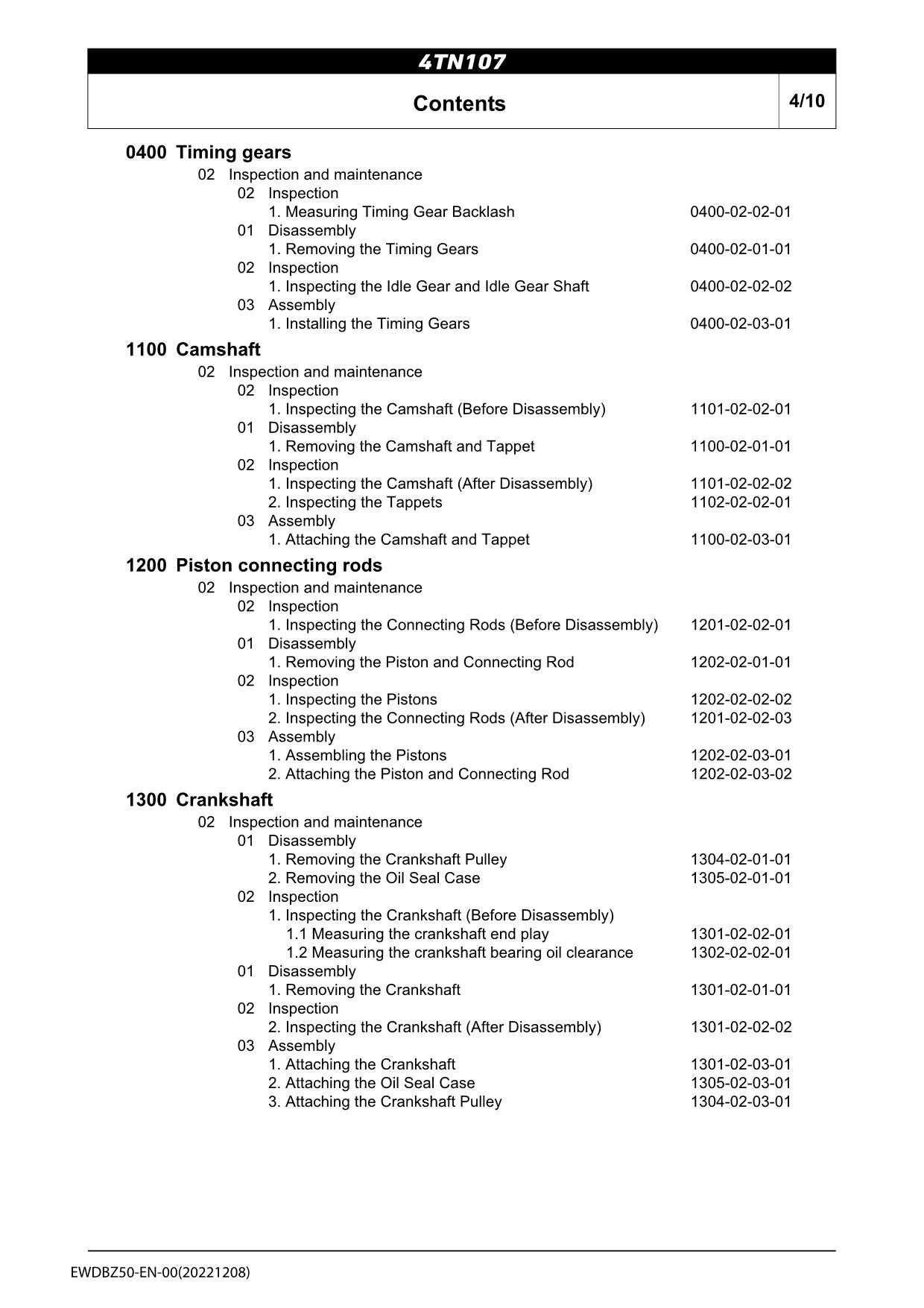 Manual de servicio del taller del motor HITACHI serie 4TN107 4TN107FHT 4TN107FTT