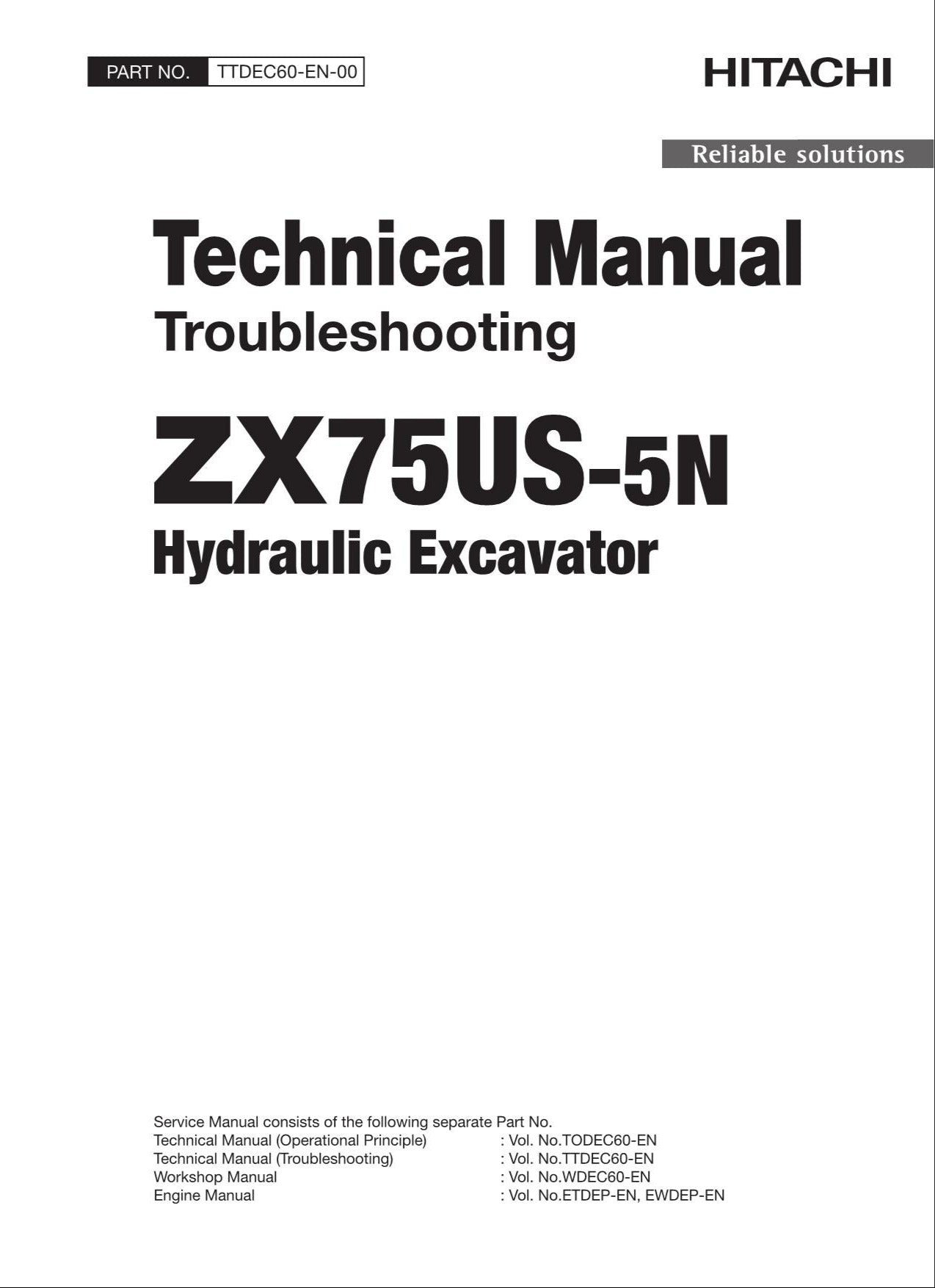 HITACHI ZAXIS ZX75US-5N Excavator Troubleshooting +Schematic Technical Manual