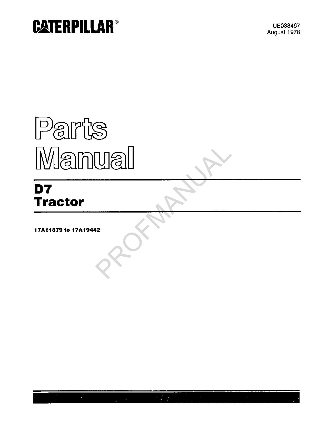 Caterpillar Cat D7 Tractor Parts Catalog Manual ser 17A11879-19442